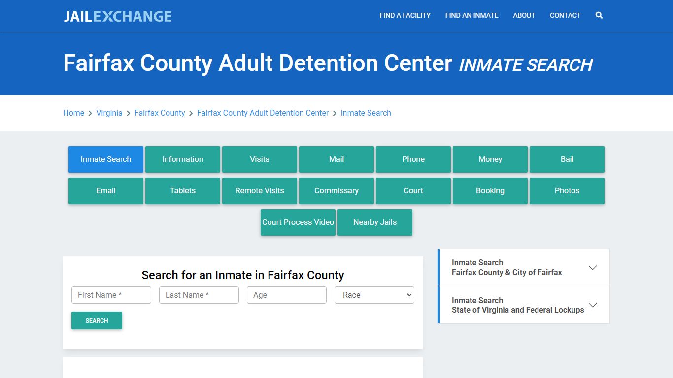 Fairfax County Adult Detention Center Inmate Search - Jail Exchange