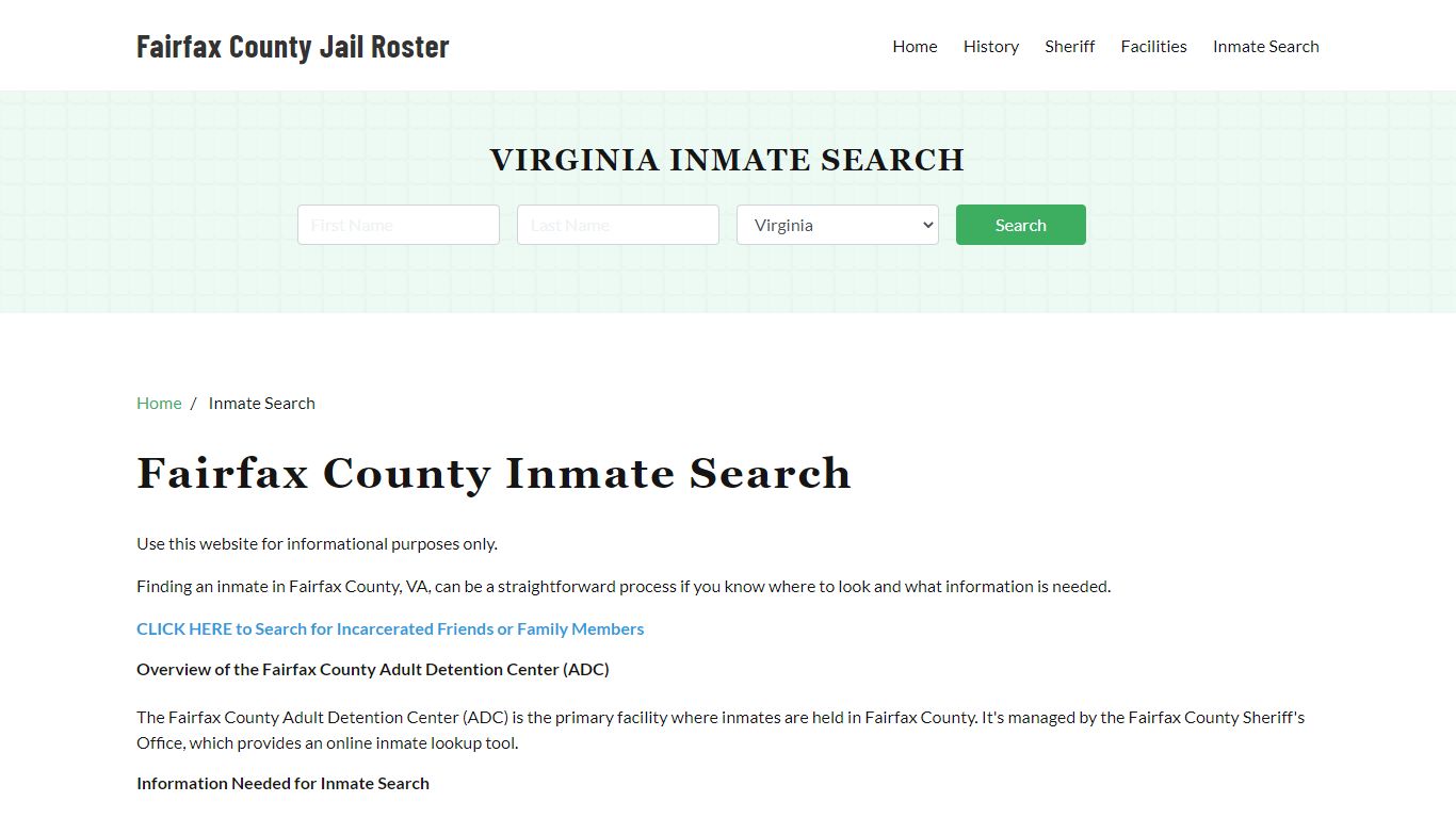 Fairfax County, VA Detainee Lookup