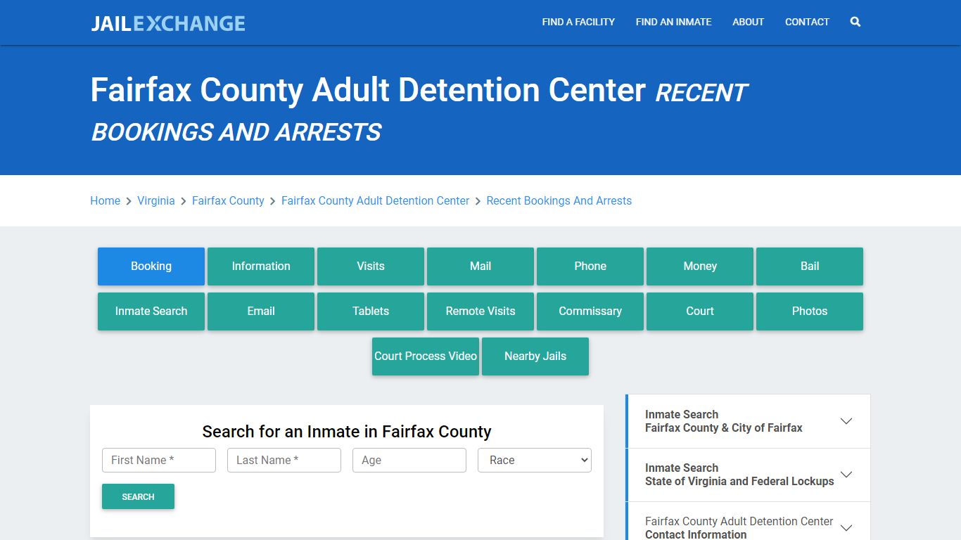 Fairfax County Adult Detention Center Recent Bookings And Arrests