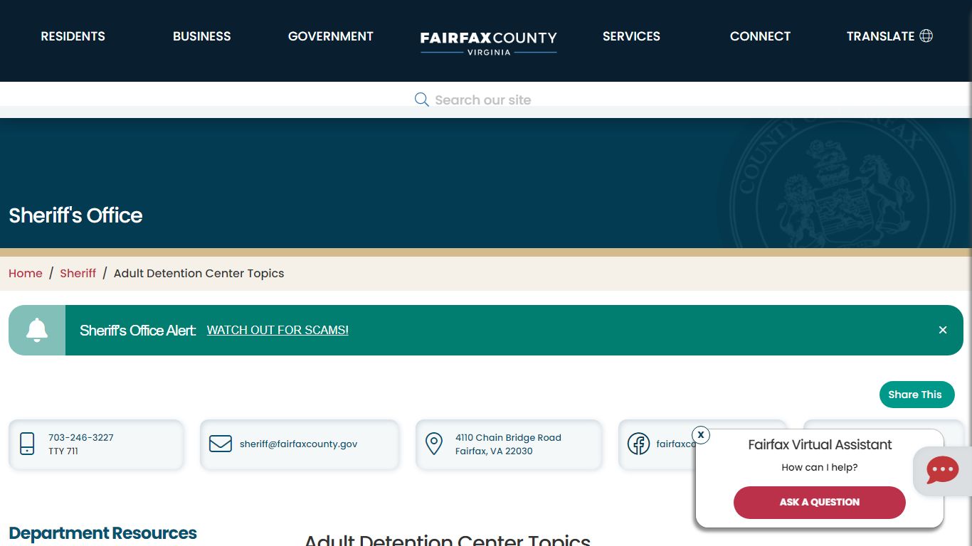 Adult Detention Center Topics | Sheriff - Fairfax County