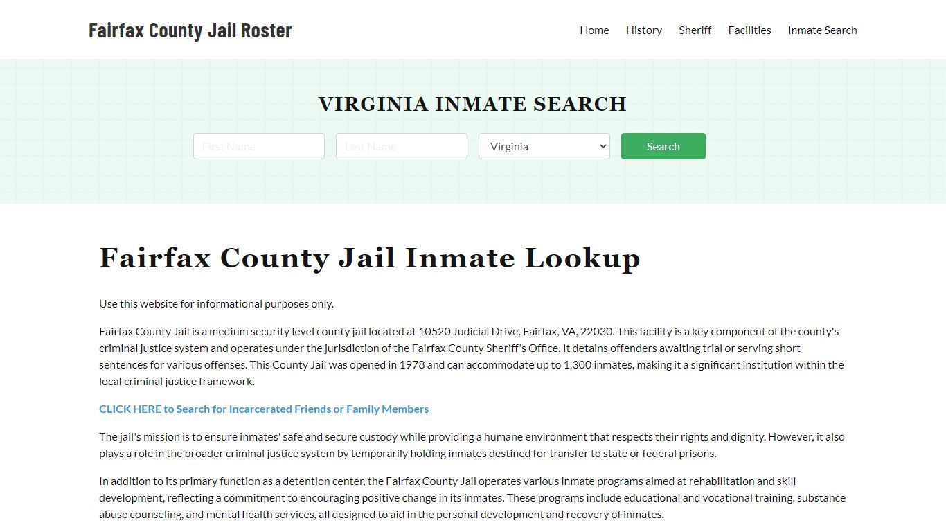 Fairfax County Jail Roster Lookup, VA, Inmate Search